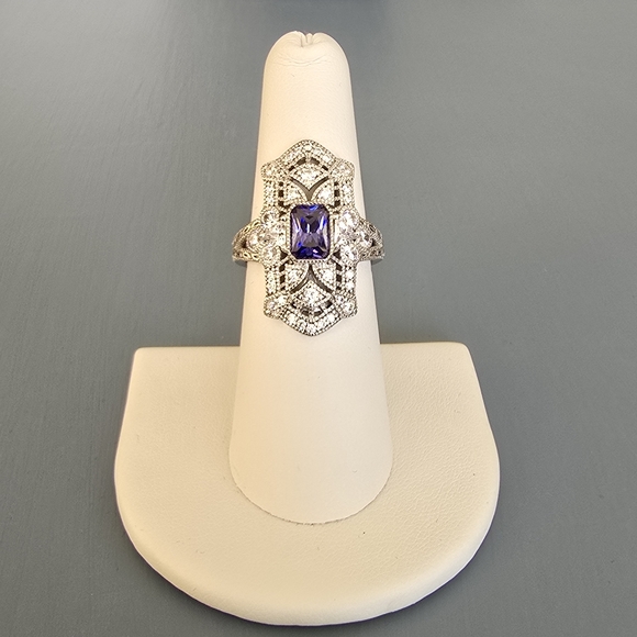 .925 STERLING SILVER LAB CREATED BLUE SAPPHIRE W/ CUBIC...